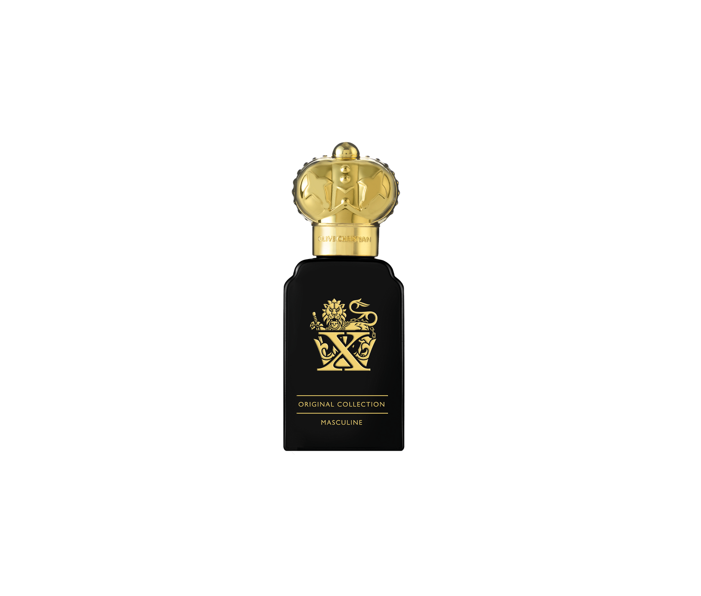 Black and gold bottle of Clive Christian X for Men Original Collection masculine fragrance.