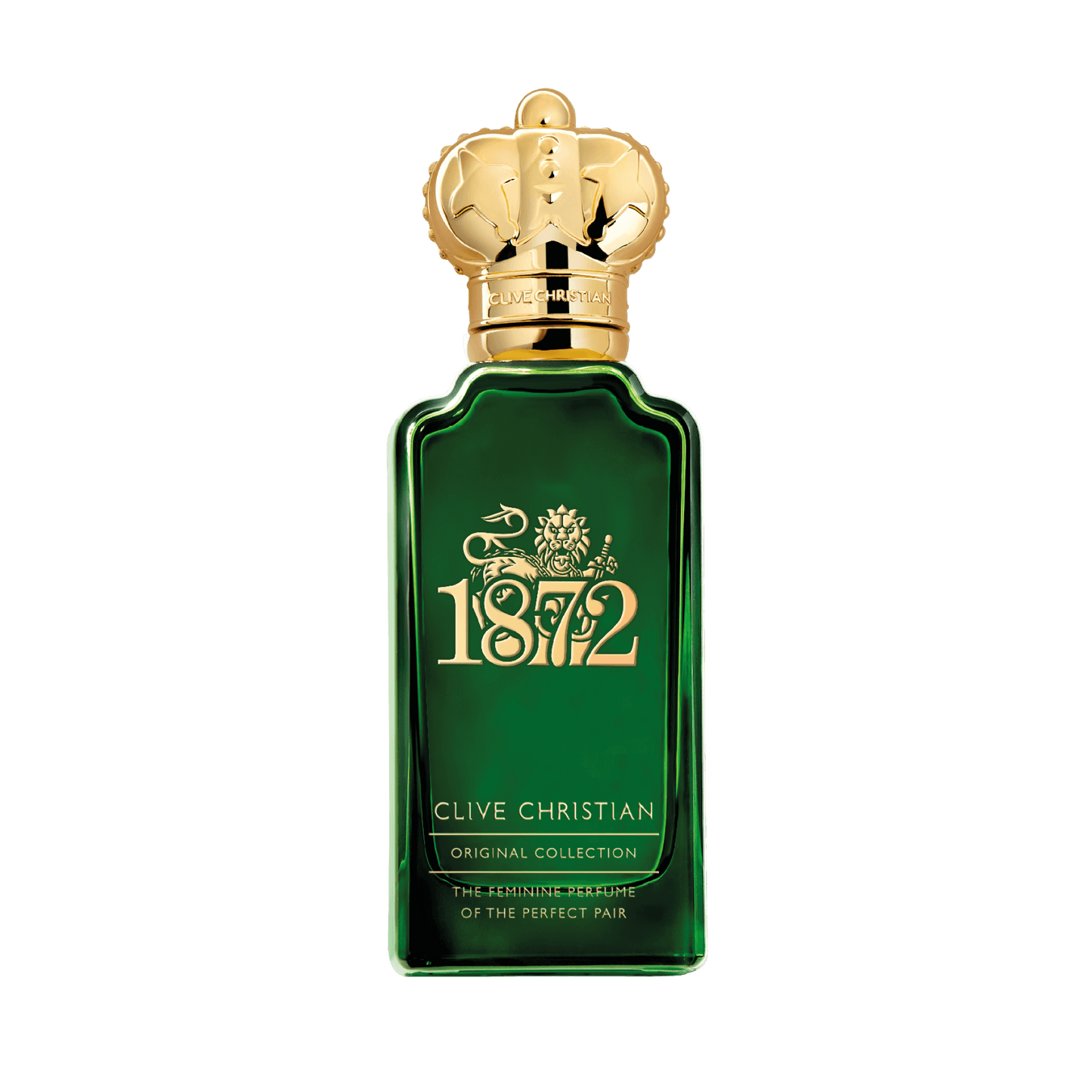 Green Clive Christian perfume bottle with gold cap